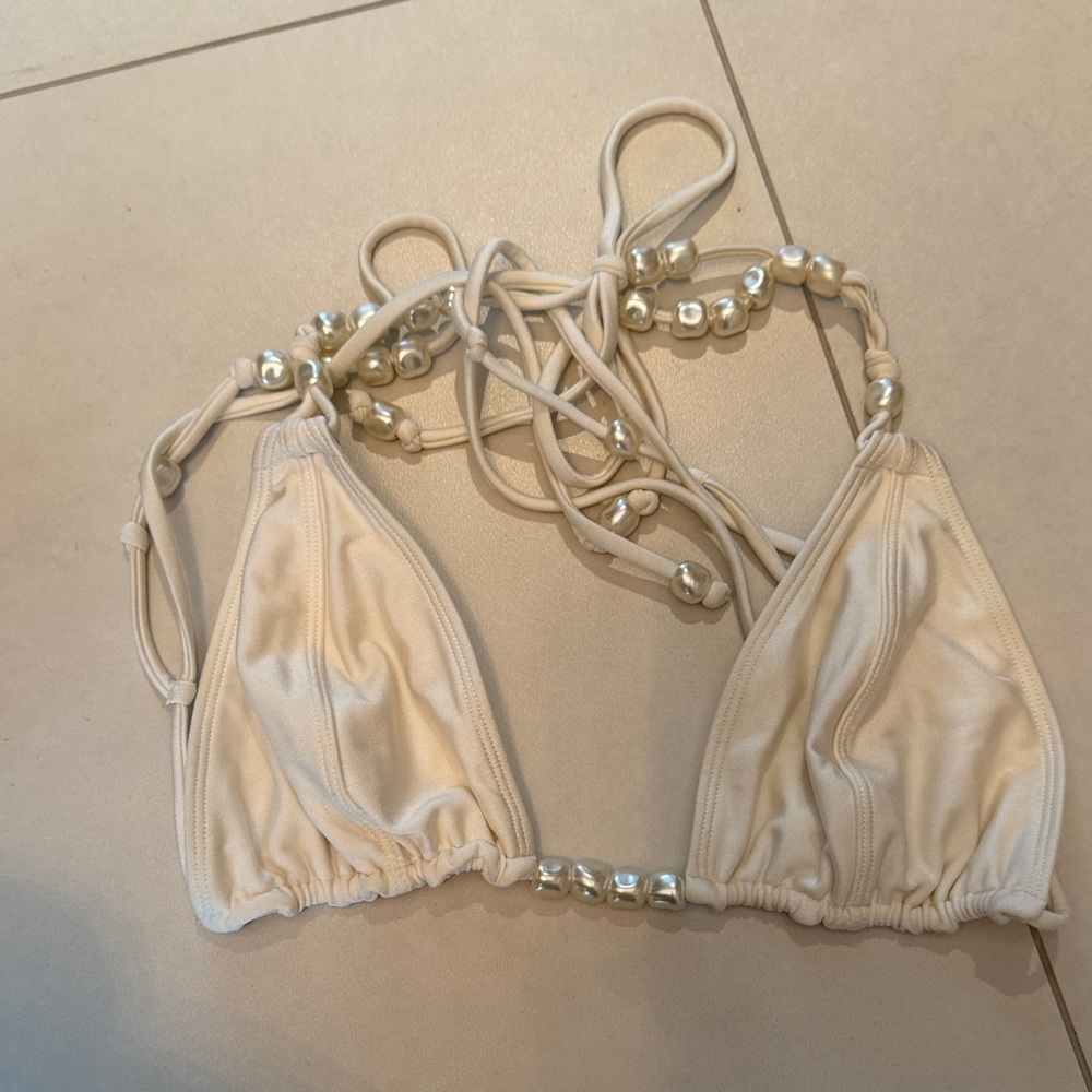 Cult Gaia Cream Beaded Bikini Top M